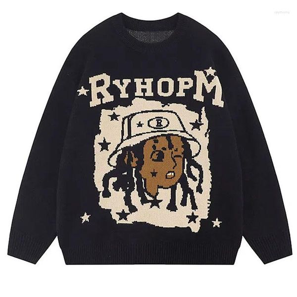 Erkek Sweaters y2k rap kız kazak hip hop sokak kıyafeti harajuku örgü kazak 2023 vintage japon nakış kadın anime