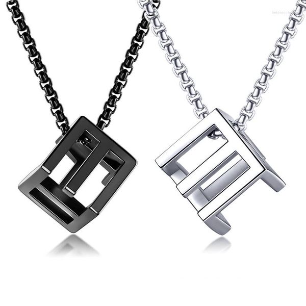 Anhänger Halsketten Letapi Schwarz und Silber Farbe Hohl Edelstahl Würfel Halskette für Mann Punk Vintage Schmuck Geschenke Großhandel