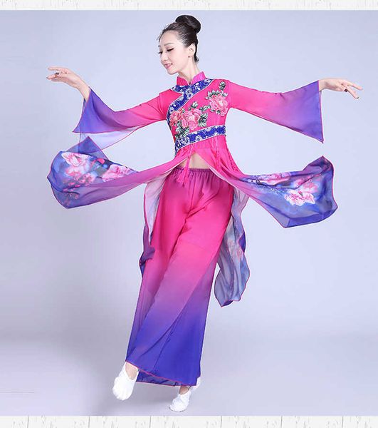 Roupas étnicas Hanfu dança clássica vem feminino elegante da dança de fãs vêm yangko roupas chinesas dança folclórica vem para mulher g230428