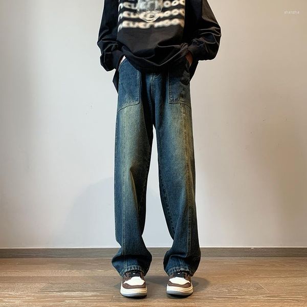 Jeans masculinos Vintage High Cídhar Homem Harajuku Casual Mulheres Streetwear solto calças de jeans retas calças de perna larga masculina unissex