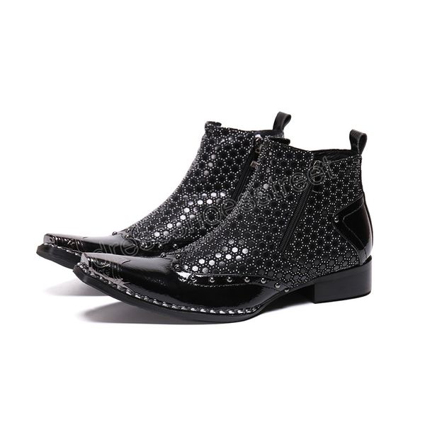 Scarpe eleganti con cerniera stile britannico Eleganti stivali corti neri con punta a punta Stivali da moto da uomo in vera pelle