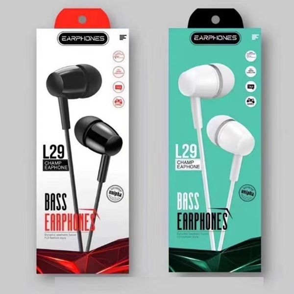 Fones de ouvido com fio L29 com os fones de ouvido com Mic Super Bass 3,5 mm em Heasets de fones de ouvido para iPhone Samsung celular com pacote de varejo