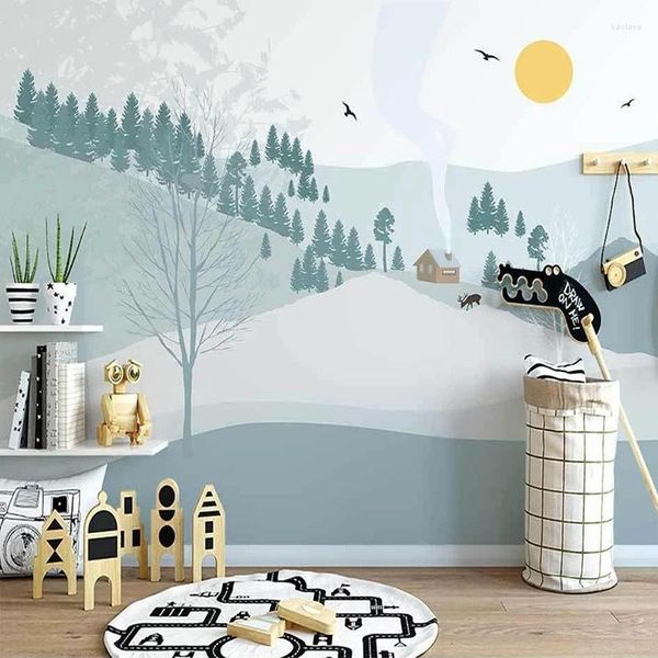 Papéis de parede personalizados PO Wallpaper 3d Valley Woods Small House House Children's Children's Background Wall Pintura de parede Papel de Parede infantil