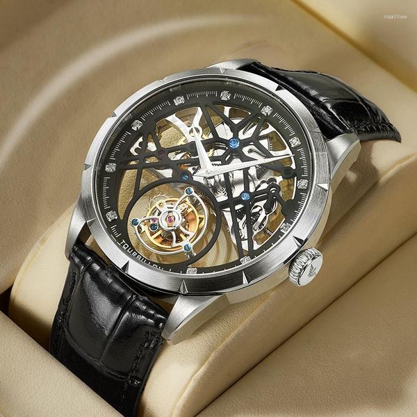 Armbanduhren JINLERY Luxus Skeleton Tourbillon Mechanische Uhr Für Männer Mechan Hand Wind Wasserdichte Uhr Relogio Masculino