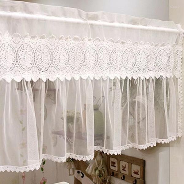 Tenda moderna in pizzo bianco jacquard con orlo per finestra, caffè corto, per tende per armadi, camera da letto, decorazioni per la casa