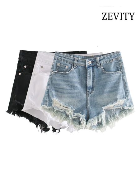 Damen-Shorts Zevity Damenmode, Vordertaschen, ausgefranste Säume, Denim-Shorts, Vintage-Stil, hohe Taille, Reißverschluss, weibliche kurze Hosen, 230512