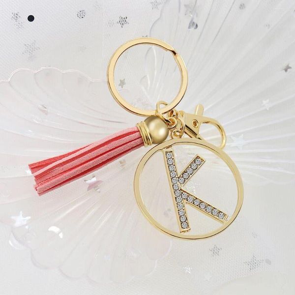 Charms Fashion Pink Tassel Letter Keychain Crystal Glass Drill Charm Keychains Bag Acessórios Keyring