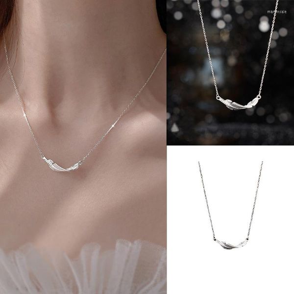 Anhänger Halsketten Silber Farbe Feder Halskette Für Frauen 2023 Koreanische Luxus Design Choker Minimalistischen Freundinnen Schmuck Geschenk