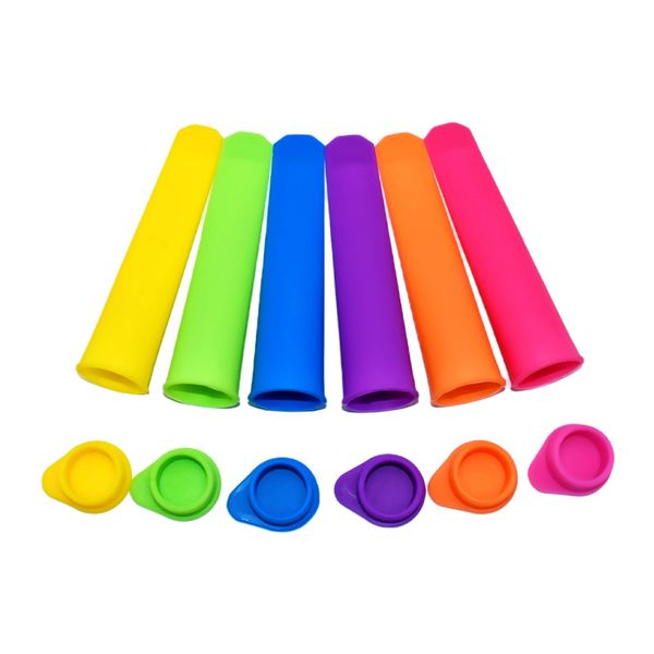 6 PCs/set Icecream Tools Silicone Popsicle Molds Ice Pop Maker Homemade Lolly Mold com tampas removíveis cor aleatória reutilizável para crianças por atacado