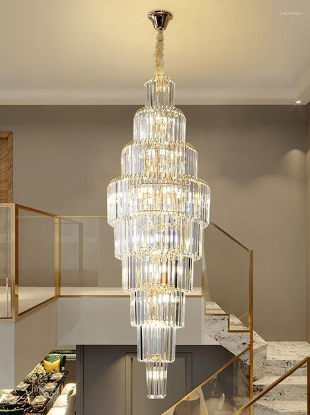 Lampade a sospensione Nordic Villa Crystal Light El Lobby Grande lampadario Loft Luxury Hollow girevole lungo