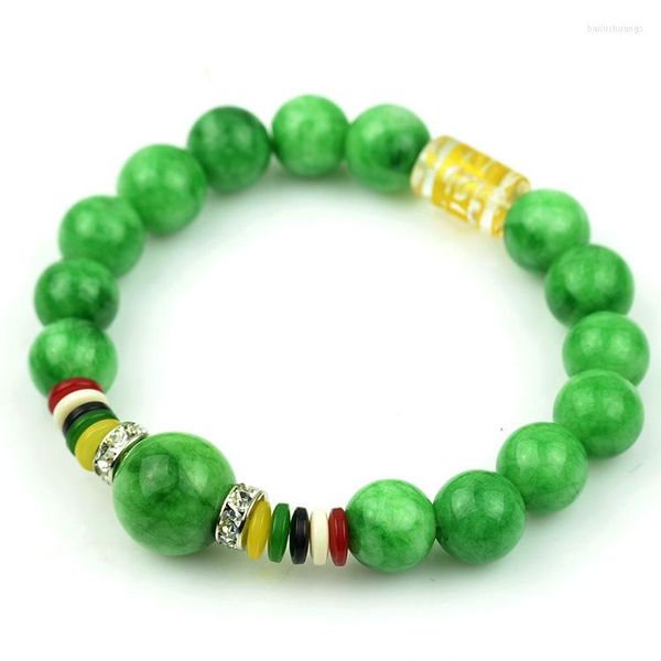 Strand Unique Women Lucky Nature Green Stone Bracciale 10mm Beads Bangle Bangles Charms con strass Buddha