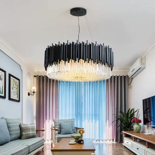 Lampadari Lampadario moderno nero per soggiorno Camera da letto di lusso Lustro Decorazioni per la casa Lampada di cristallo Sala da pranzo Lampada a sospensione rotonda