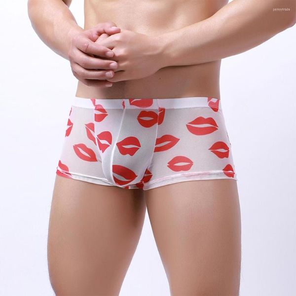 Mutande Labbra sexy Intimo stampato Uomo Boxer trasparente Slip Bulge Pouch Mutandine Uomo San Valentino Regalo marito Mans