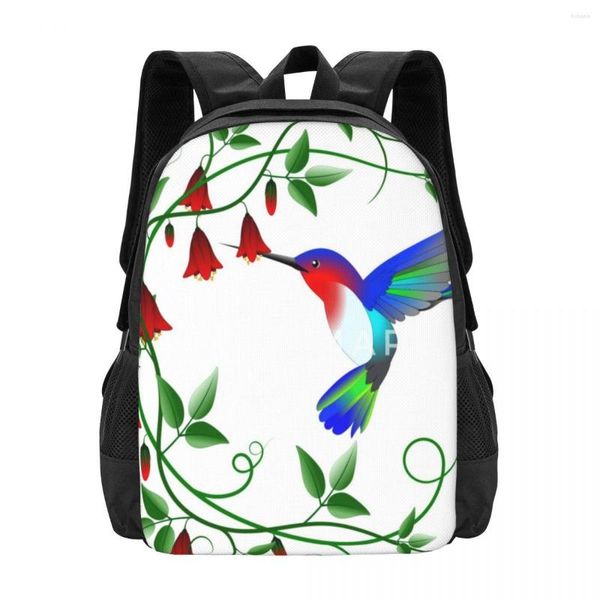 Rucksack Kolibri mit roten Blumen, Umhängetasche, Urlaub, tragbar, Reise, schönes Geschenk, anpassbar