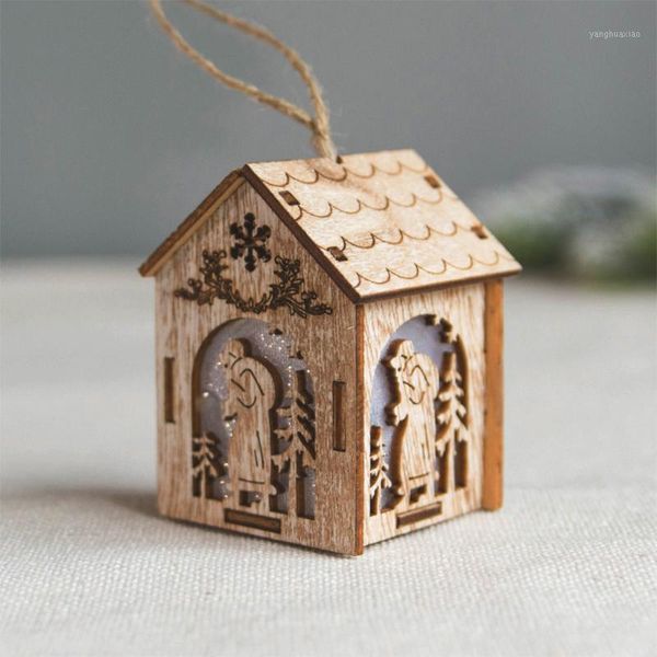 Decorações de Natal Casa de madeira brilhante chalé de cabine luminosa decoração de casamentos ornamentos liderados por luz criativa1