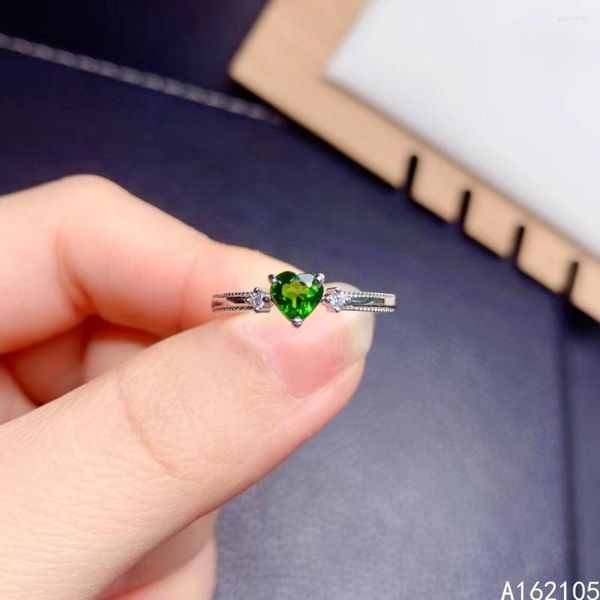 Кластерные кольца 925 Чистый серебряный китайский стиль естественный диопсайда женская роскошная роскошность прекрасное сердце, регулируемое драгоценным кольцом.