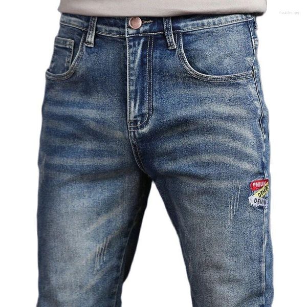 Jeans da uomo Primavera Autunno Versione coreana da uomo Trend Slim Fit Pantaloni piccoli piedi Elastic Youth Vintage Blue Foreign Trade 38