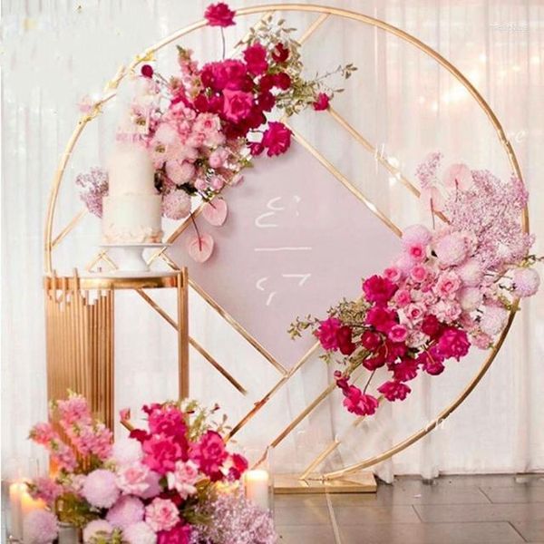Yudao1135 Party-Dekoration, 1 Stück, elegant, rund, goldfarben lackierter Edelstahl, Blumen-Wanddekorationen, Hochzeits-Hintergrund-Design