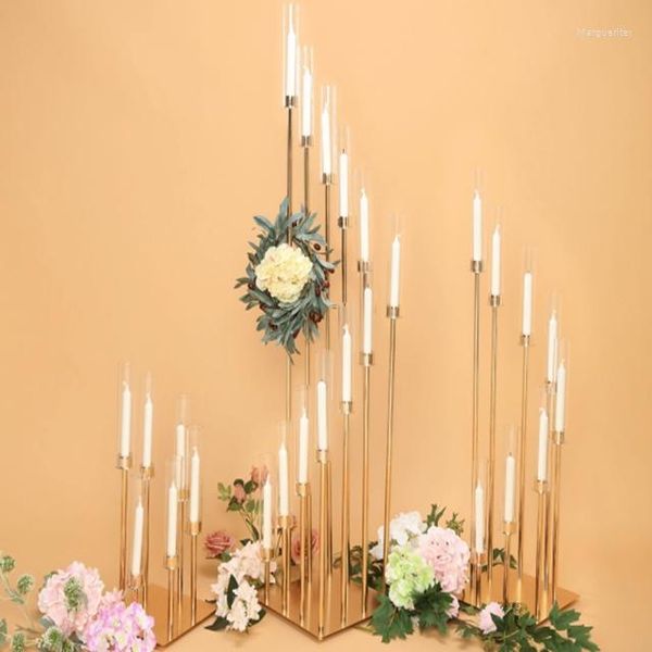 Portacandele 7 pezzi) Design 6/12 braccia alto portacandele in acrilico candelabro in oro per centrotavola di nozze Yudao72
