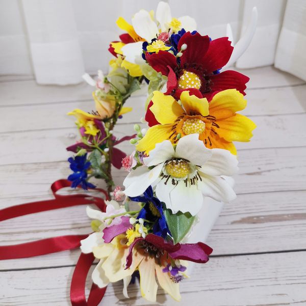 Tiaras gerbera coroa de coroa de coroa de meninas fã de cabeça de casamento acessórios para cabelos de panela de cabeceira de guirlanda floral 230512