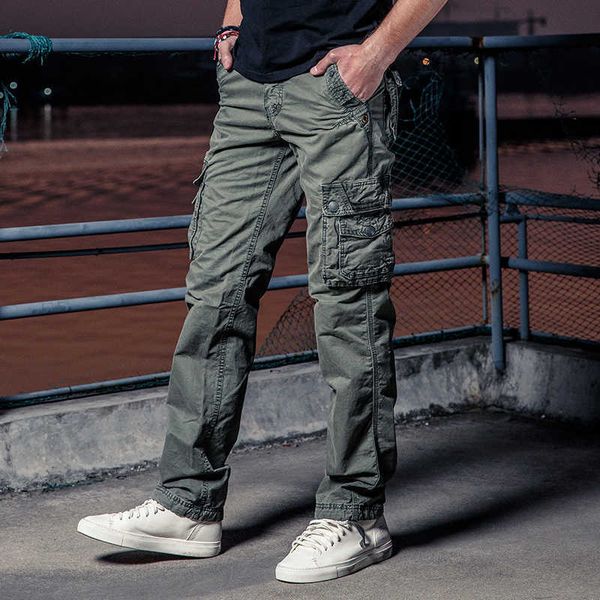 Calça masculina muitas calças táticas de bolso exército masculino camuflador roble size calça de algodão zip estilo militar camuflagem calça de carga masculina negra AA230511