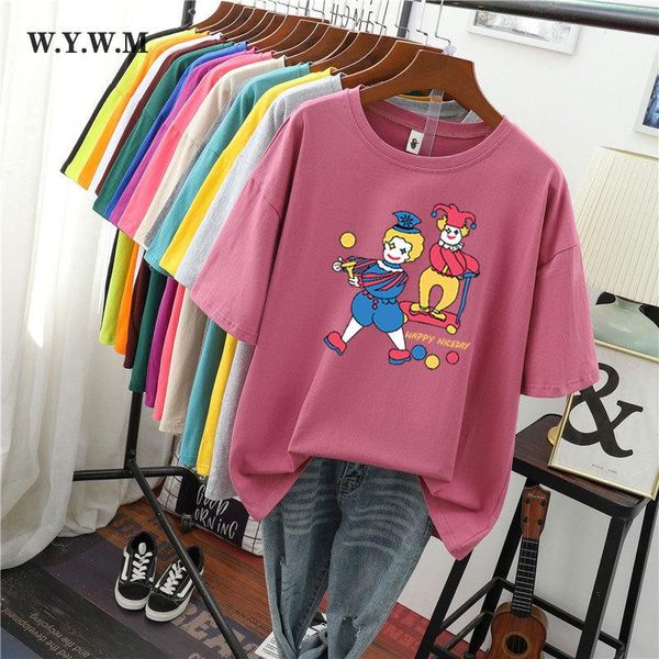 T-Shirts WYWM Sommer Kawaii Cartoon Gedruckt T-shirts Frauen Lustige Zirkus Clown Grafik T Shirts Übergroßen Casual Kurzarm Weibliche Tops