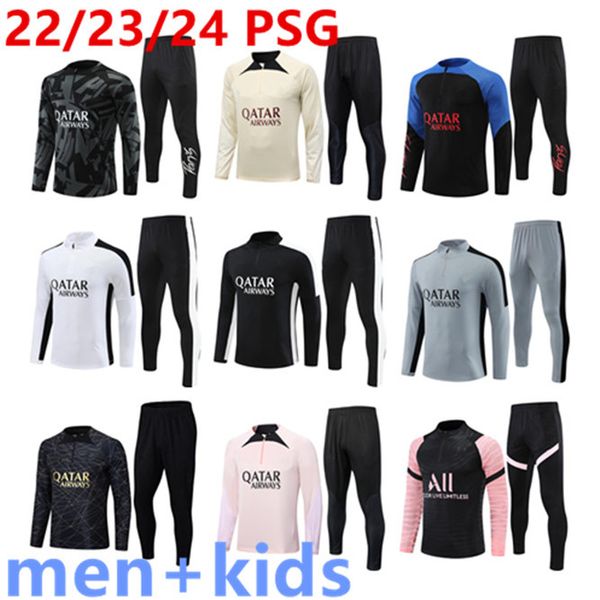 22 23 24 PSG Paris Trainingsanzug 22 2023 2024 MBAPPE Kinder Männer Paris Trainingsanzug Langarm Fußball Fußball Trikots Kit Uniform Chandal Erwachsene Jungen