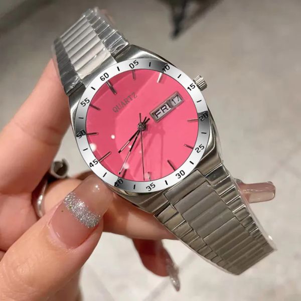 2024 designer nova moda feminina 36mm relógio retro quadrado movimento de quartzo rosa dial relógios de pulso inoxidável