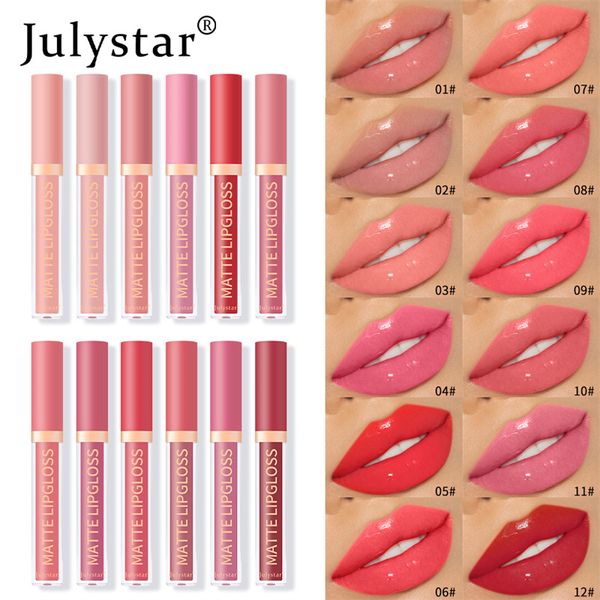 Julystar Sexy Matte Lipgloss, wasserdicht, samtig, flüssiger Lippenstift, langlebig, antihaftbeschichtet, Lipgloss, Make-up für Frauen, Kosmetik