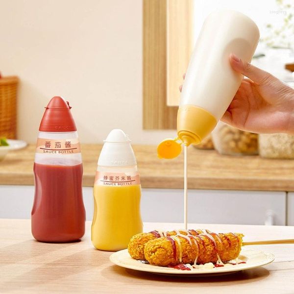 Garrafas de armazenamento 300/500ml de cozinha garrafa de condimento com bocais com ketchup de óleo de mostarda à prova de contêiner recarregável
