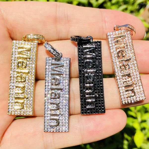 Charms 5Pcs Cubic Zirconia Pave Melanin Word Placcato oro Lettera Ciondolo per donna Bracciale Collana Bangle Creazione di gioielli Tag