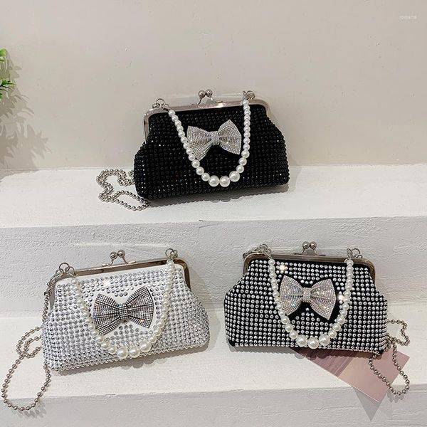 Abendtaschen Diamant Bogen Frauen Tasche Kette Mode Schulter Luxus Designer Perle Handtasche Damen Clip Trend Marke Crossbody