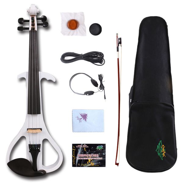 Yinfente Advanced White Electric Violin Silent 4/4 Free Case + Bow Nice Tone #EV3