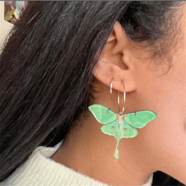 Orecchini pendenti Mystic Green Moth Drop Gancio grande per donne Ragazze Regalo di gioielli in acrilico Accessorio nero di Halloween