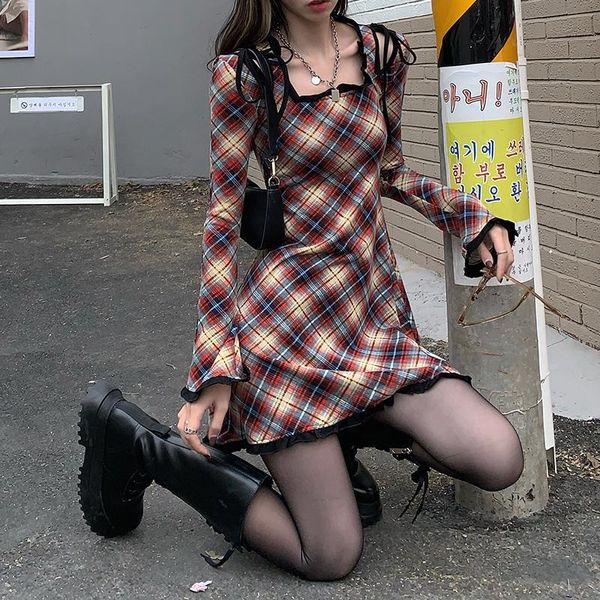 Casual Kleider Frühling Plaid Lolita Kleid Frauen Elegante Japanische Kawaii Paty Mini Weibliche High Street Koreanische 2023