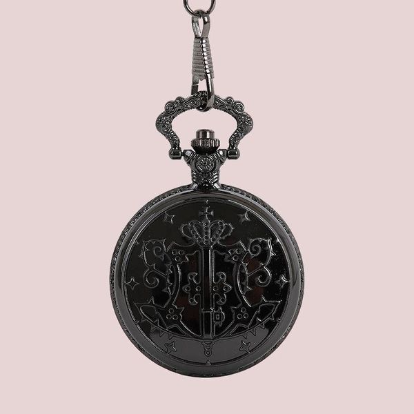 Pocket Watches Antique clássico relógio preto Butler Wand Padrão de caixa relevada Pingente Pingente Relógio Tungsten Kids Gift Watchespocket