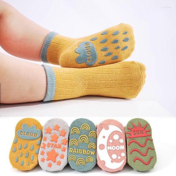 Meias masculinas Summer Baby Cotton Cotton Carton Letters In The Sports Silicone Non Slip Toddler Men and Women Floor