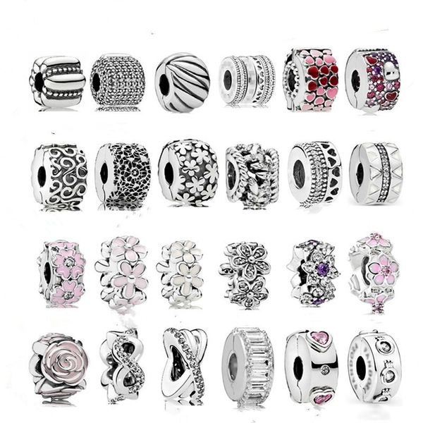 Ciondolo ciondolante in argento sterling 925 Regalo per la festa della mamma Distanziatore fiore Mulan e fibbia di fissaggio a margherita Perline Fit Pandora Charms Bracciale Accessori per gioielli fai da te