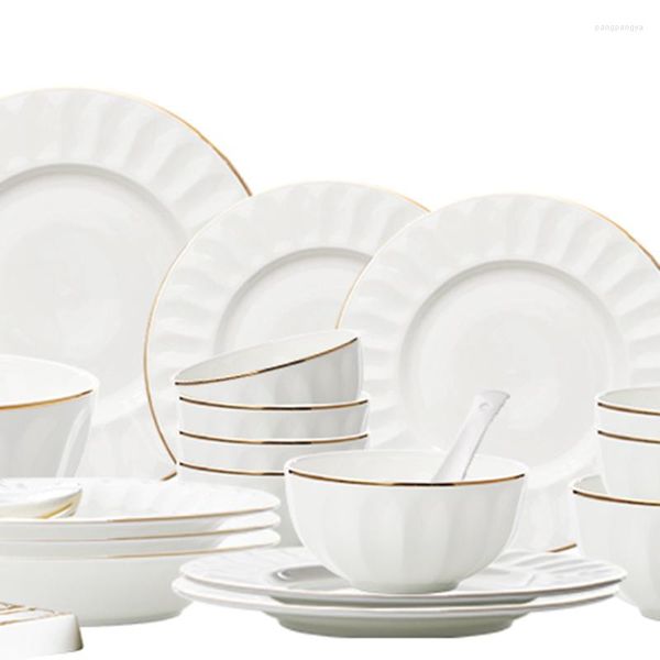 Porcelite Vintage 16-Piece Dinnerware Set Microwave Safe Dish Dining Set with Soup Bowl Plates Platter - Bone China