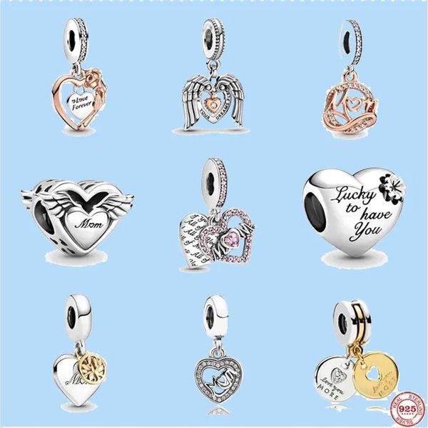 925er Sterlingsilber-Charms für Pandora-Schmuckperlen, baumelnder Charm MUM, zweifarbige Stammbaumperlen