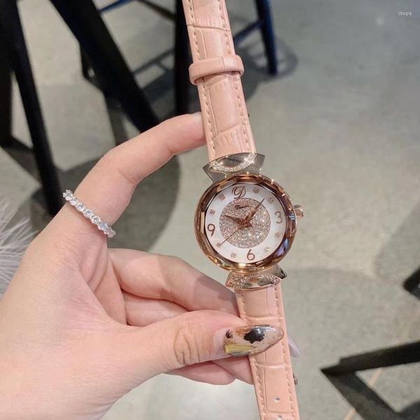 Orologi da polso Cinturino in vera pelle resistente all'acqua Orologi da donna Orologio al quarzo Cristalli brillanti Vestito da polso Analogico Montre Femme