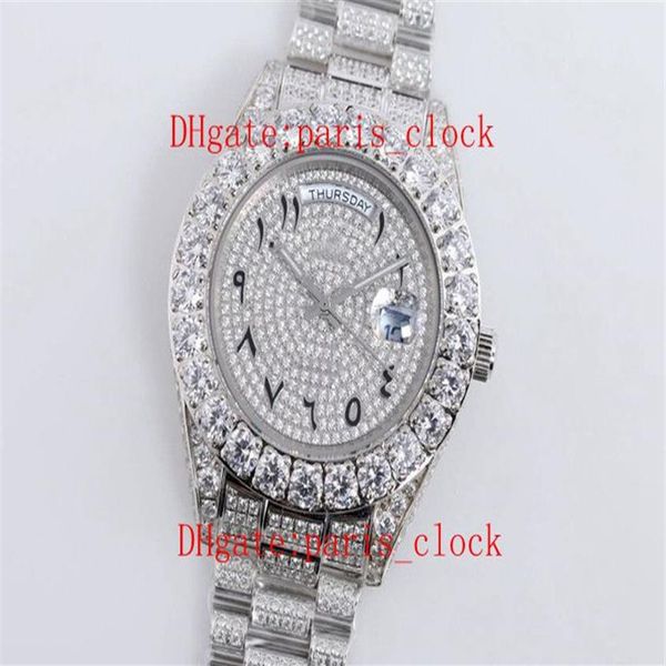 SF All Ice Drill Big Diamond Watch Ring Luxury Drilling Fulling Arabic Numbers Watch Face com aço inoxidável 2813 Timing de movimento 261h