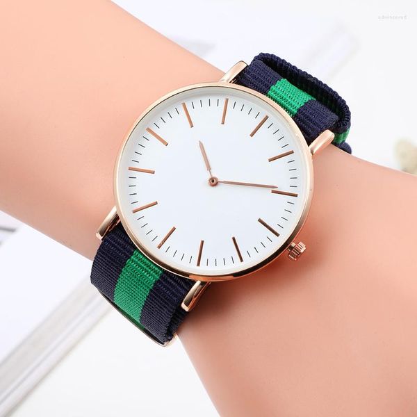 Relógios de pulso Moda Casual Feminino RESPOSTA A banda de nylon de luxo Gold Silver Ladies Analog Quartz Watch Dress Relógio