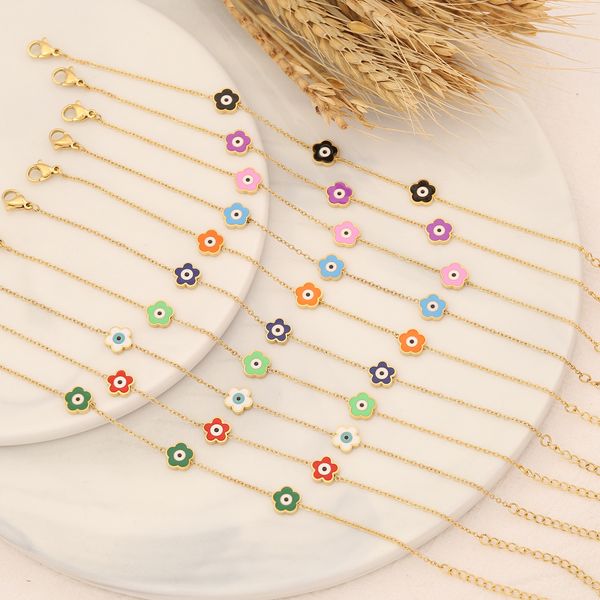 Buntes emailliertes Blumen-Evil-Eye-Charm-Armband, wunderschöner Sommerschmuck für Frauen