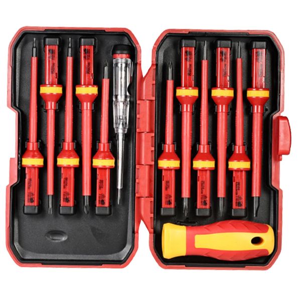 Schroevendraaier 13pcs 1000V değiştirilebilir yalıtımlı tornavidalar manyetik oluklu Phillips Torx Bits Halka Elektrikçi Onarım El Aletleri