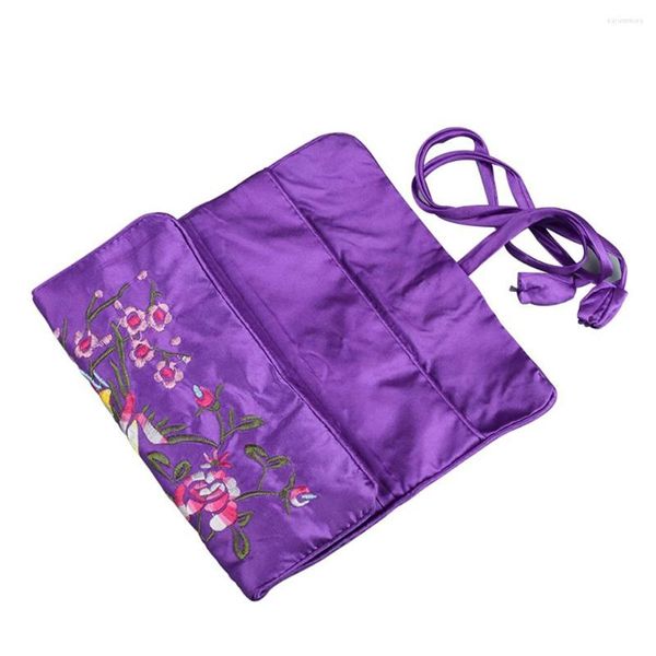 Bolsas de joalheria Bolsa de cetim Bolsa de cetim Bordado de seda Rolagem Durável bolsa multi -camada fácil correspondência ornamentos de armazenamento anéis de armazenamento Bracelets