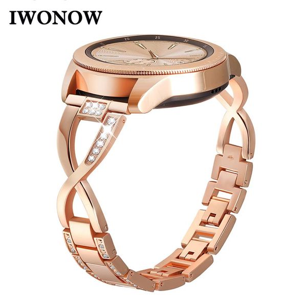 Смотреть ленты Rownestone Diamond Nearless Steel Satchband 20 мм для Galaxy 42mm Gear S2 Классическая ювелирная группа Rose Gold246