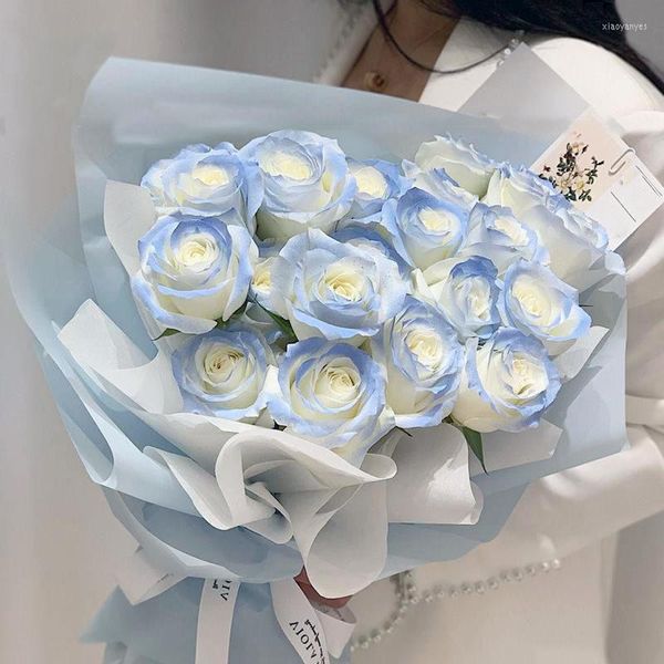 Fiori decorativi 1PCS Rose Ice Blue artificiale fai da te con bouquet di simulazione finto per accessori per la decorazione della festa nuziale del giardino di casa