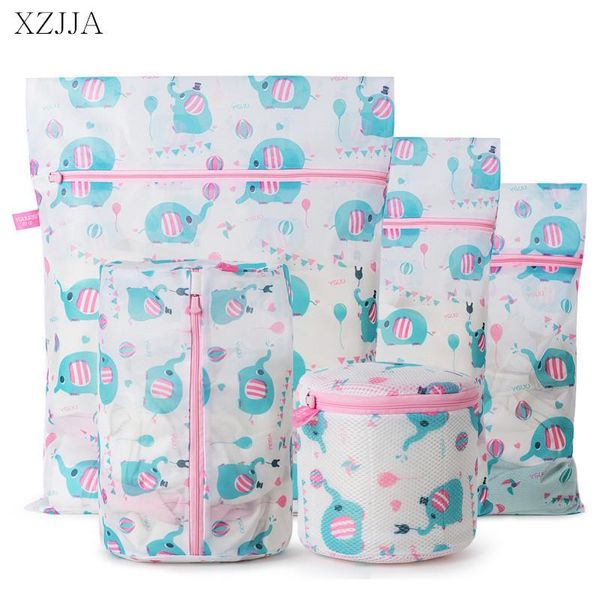 Máquinas xzjja 4 pc/set bonito animal sacos de lavanderia roupas roupa interior sutiã meias bolsa de lavagem máquina de lavar saco protetor de zíper caso líquido