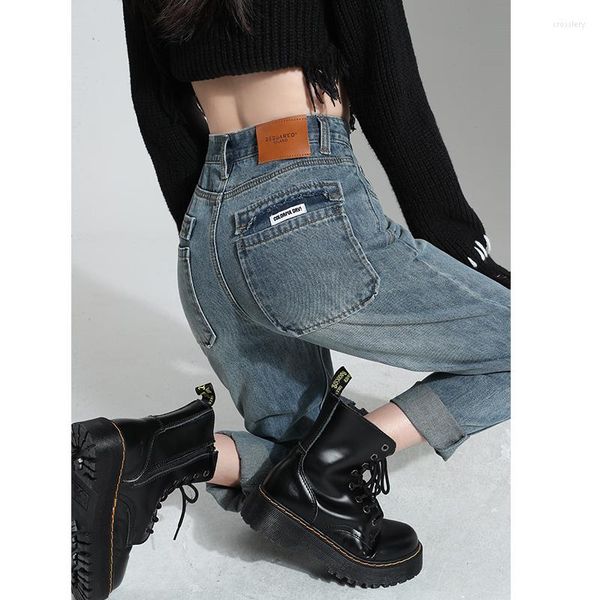 Jeans da donna Autunno Inverno 2023 Harlan da donna a vita alta larghi e sottili colombiani rialzati a vita alta coda streetwear larghi